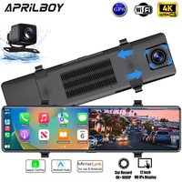 Aprilboy 12'' 4K Carplay&Android Auto Car DVR Dash Cam View Mirror Camera for Video Recorder Rearview Dash Cam 1080P Rear Camera