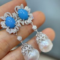 AAA 12-13 MM natural baroque white south sea pearl earrings earrings for women 925 sterling silver turquoise earrings
