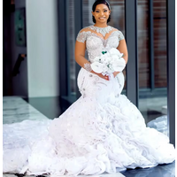 Wedding dress European and American cross-border bride wedding lace long-sleeved mermaid custom
