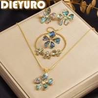 DIEYURO 316L Stainless Steel Luxury Vintage Abalone Shell Flower For Women Classic Waterproof Neck Chain Jewelry Glamorous