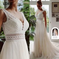 LORIE Bohemian Wedding Dresses V Neck Appliques Lace Tulle Ivory Elegant Customized Gowns A-Line Bride Boho vestidos de novia