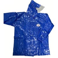 Men's Super Thick Blue Hooded Loosen Raincoat Waterproof Impermeable Anti Fouling Split Top Long Sleeve Loose Coat