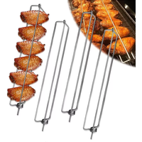 LMETJMA Chicken Wing BBQ Fork Stainless Steel Grilled Chicken Wing Rack Barbecue Wing Rails for Grilling Chicken Wings