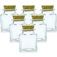 Mini 50ml Square Glass Bottle With Corks Empty Clear Square Flat Bottles Glycyrrhiza Sweets Food Grade Seal 50cc Jar Vials
