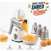 Rotary Cheese Grater Hand Crank Vegetable Slicer With 3 Stainless Steel Blades Suction Base Kitchen Salad Gadget