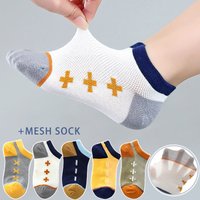 5 Pairs Summer Mesh Socks for Boy Cotton Thin Breathable Kids Short Socks Children Funny Socks 3-8 Years