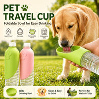 Portable Pet Travel Water Cup Leak Proof Foldable Dog Cat Water Bottle with Removable Bowl for Outdoor Walking Hiking Trips
