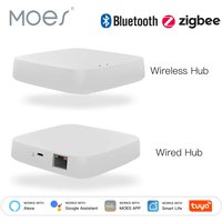 MOES Tuya ZigBee Wireless Gateway Hub Wired Multi-mode Bridge Bluetooth Remote Controller Mesh Smart Life APP Alexa Google Home