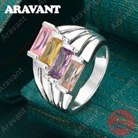 925 Sterling Silver Four-Colored Cubic Zircon Ring For Women, Commuter Accessory, Christmas Gift Jewelry