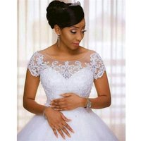 Vintage Lace Appliques African Beading Wedding Dresses Short Sleeves Vestido De Noiva Robe De Mariee Bride Dresses Bridal Gowns