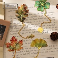 Exquisite Retro Clover Ginkgo Leaf Hollow Metal Leaf Vein Bookmark Chain tassel Reading book page clip cultural creative gift
