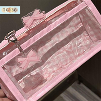【New】Bow Zipper Transparent Pencil Case Box Student Stationery Storage Bag Large Capacity Makeup Bag Cartoon Zipper Pen Bag
