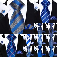 Fashion Navy Royal Blue Men Tie Hanky Cufflinks Set Jacquard Teal Cyan Turquoise 8CM Necktie for Male Wedding Business Party