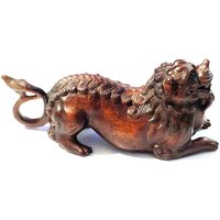 Y9205 - 9.5 CM Long Boxwood Carving Netsuke : Baby Dragon Foo Dog Lion