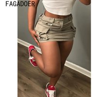 FAGADOER Khaki Fashion Solid Color Pocket Cargo Mini Skirts Women High Waisted Button Slim Bottoms Casual Female Matching Skirts