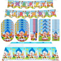 Cartoon Clown Theme Baby Shower Gift Disposable NapkinsPlate Cup Bag Banner Tablecloth Children Circus Birthday Party Decoration