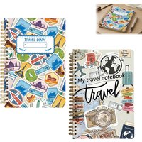 Spiral-Bound Travel Journal World Stamp-Collage-Cover High Quality Lined Paper 21x14cm for Travel Writing Daily Notes