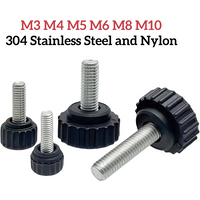 304 Stainless Steel M3 M4 M5 M6 M8 M10 Knurled Nylon Black Round Plastic Head Handle Thumb Screw Bakelite Bolt Tighten Bolt