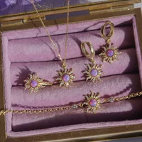 Vintage Sun Flower Relief Rotatable Opal Necklace Earrings Bracelet Rings Star Zirconia Cross-Border Fashion Jewelry Accory
