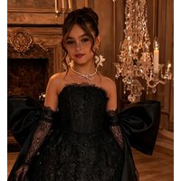 Elegant Customized Off Shoulder Black Knee Lenght Flower Girl Dress for Wedding Kids Birthday Party Evening Ball Gowns