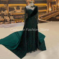 Classic Beaded Green Afghan Bridal Gown High Neck Long Sleeves vestidos With Detachable Train Henna Wedding Dress Customized