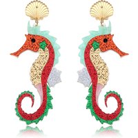 Funny Glitter Acrylic Seahorse Drop Earrings for Women Cute Marine Animals Dangle Earring New Jewelry Gift