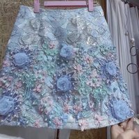 Luxury Design Embroidery 3D Flowers Beaded Short Skirt for Women's Short Pant Skirts Trend Fashion Mini Skirt Women Clothing