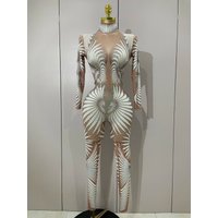 STOCK Stage Costume Sparkly Diamond Women Sexy Mesh Jumpsuit Nightclub Bar Party Show Gogo Dancer Clothing Drag Queen Outfit