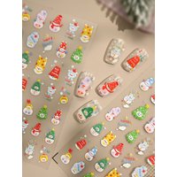 Lovely Snowman Christmas Tree Snowflake Star Cartoon 3D Self Adhesive Nail Art Stickers Santa Claus Xmas Cute Manicure Decals