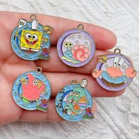 10/30pcs SpongeBob SquarePants Enamel Jewelry Making DIY Keychain Accessories Key Ring Holder Bag Charm Accessory For Women Men