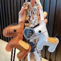 1PC Leather Pony Keychain Braided Rope Backpack Pendant For Phone Bag Hanging Accessories DIY Decoration Handbag Strap Key Rings