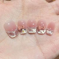 Hello Kitty Anime Kt Cat Eye Handmade Fragrance Short Bow French Style Gentle and Cute Whitening Wearable Manicure Short Diy