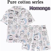 Anime Chiikawa Momonga Summer Cotton Short Sleeve Pajama Set Couple Cartoon Kawaii Cute Soft Breathable Lightweight Gifts
