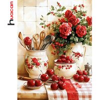 Huacan Diamond Mosaic Cherry Fruit DIY Flower Scenery Diamond Painting Full Square Round Drill Embroidery Kits Wall Decor
