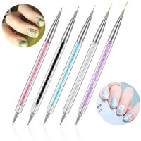 5Pcs Professional 2 Ways Nail Art Dotting Pen Plastic Swirl Wood Marbleizing Steel Rhinestones Pickup Pen Manicure Tools