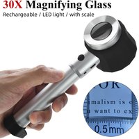 USB Rechargeable Handheld Magnifier with Light 30X Jeweler Loupes Magnifying Glass for Jewelry Coins Stamps Crafts Hobbies