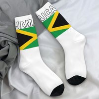 Jamaica National Soccer Game Socks Autumn Jamaican Flag Stockings Vintage Men Medium Soft Socks Skateboard Non Slip Socks