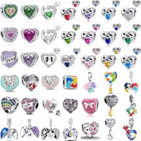 925 Sterling Silver Monthly Love Gift Box Jigsaw Heart Pendant DIY Fine Beads Fit Original Charms Bracelet Women Jewelry Diy