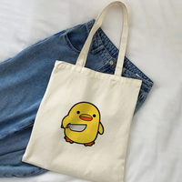 1pc Cute Duck Print Canvas Tote Bag Fun Quote Duck Print Bag- Spacious and Durable for Shopping, Travel, Picnics, and Parties.