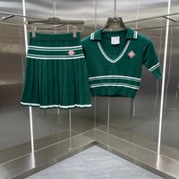 Summer New Casual Striped Knitted Sweater Short Sleeve Top And Pleated Skirt Set Women's Fashion Breathable Lightweight