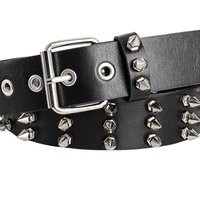 Fashion Retro Rivet Belt Black Goth Style Studded Belt PU Leather Adjustable Needle Buckle Belt for Men and Women