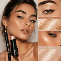 Facial Brightening Makeup Set:1pc Metallic Eyeshadow Pen+1pc Long-Lasting Highlighter Stick.Waterproof,Shimmering,Luxurious Kits