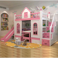 #Modern Wood Children's Bunk Bed With Slide And Castle Design Eco-Friendly Durable Storage Full Size