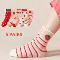 5 Paar Erdbeer Kinder socken Herbst und Winter vier Jahreszeiten Mädchen Mittelschule Kinder Prinzessin Spitze Socken