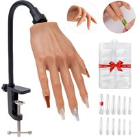 Silicone Nail Training Hand-Flexible Practice Mannequin with Nail Tips for Acrylic, Gel Polish & Nail Art, Beginner Manicure Kit