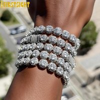 Iced Out Bling 5A Cubic Zirconia Square Charm Bracelet 8MM Silver Color CZ Tennis Chain Bangle Hip Hop Fashion Mens Jewelry