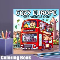 28 Pages Cutie Europe Coloring Book for Adult | Colouring Book, Drawing Supplies for Christmas, Thanksgiving image 4