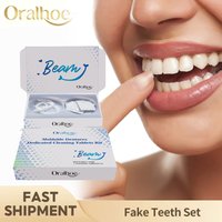 False Teeth Upper Lower Veneers Set With Denture Cleaner Comfortable Fake Teeth Braces Oral Cleaning Teeth Orthodontic Product