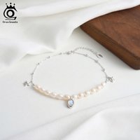 Rinntin 925 Sterling Silver Natural Freshwater Pearl Anklet for Women with Starfish Summer Holiday Foot Chain Jewelry SA97