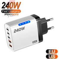 240W Fast Charge Adapter 5 in 1 GaN Phone Charger 10A Type C Cable For iPhone 16 Samsung Xiaomi QC3.0 EU/US/UK Plug Wall Charger